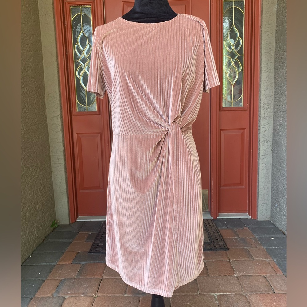 Boho Glam Retro Dusty Rose Front Knot Velvet Short Sleeve Dress